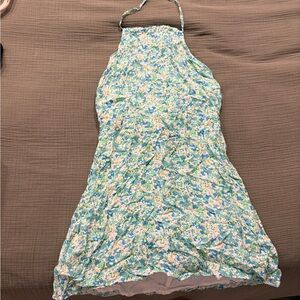 Faithfull the Brand Green and Blue Floral Halter Dress